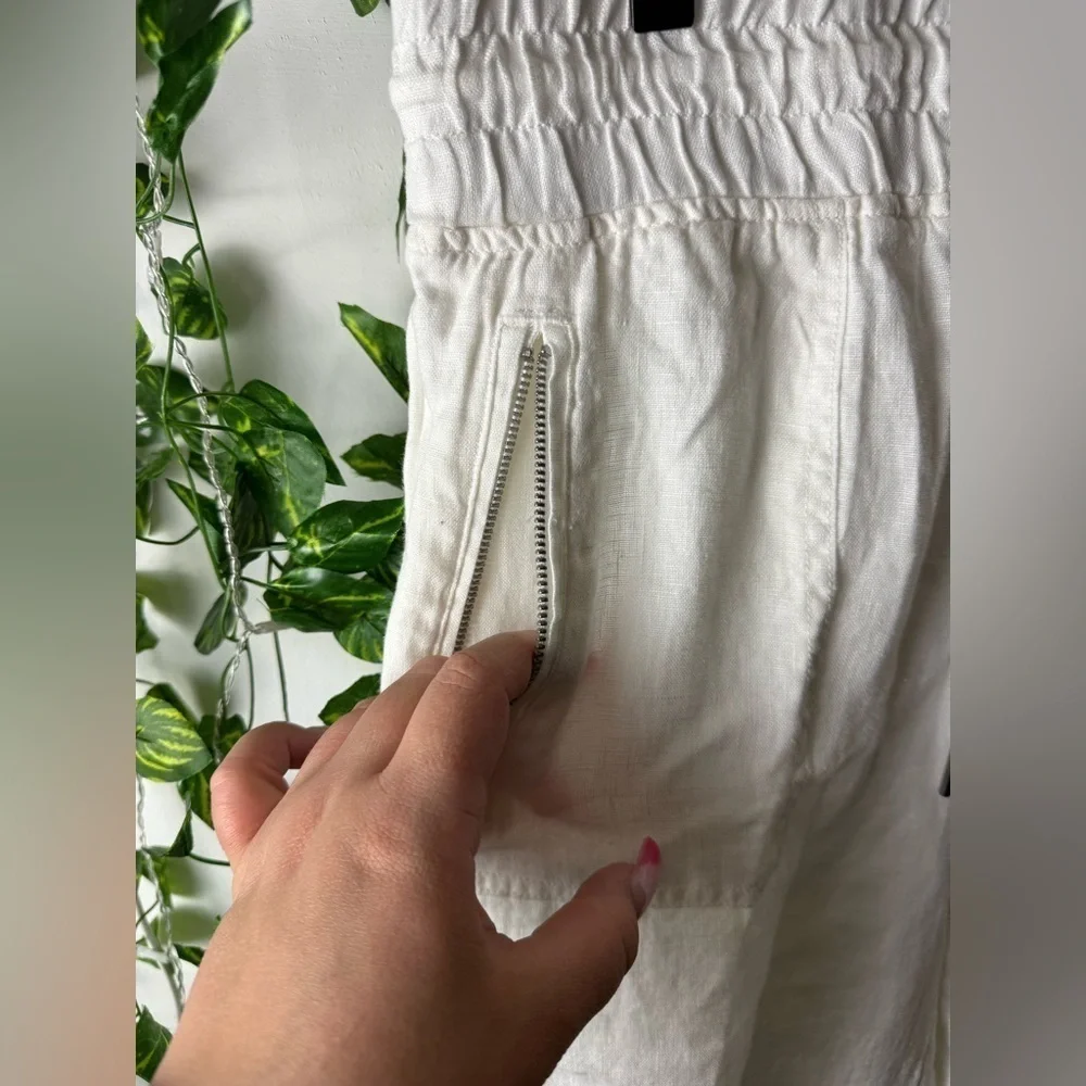 Athleta Joggers Womens White Cabo Linen Pants Zip Pockets Drawstrings